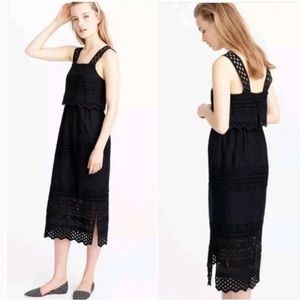 J. Crew Black Tiered Eyelet Midi Dress